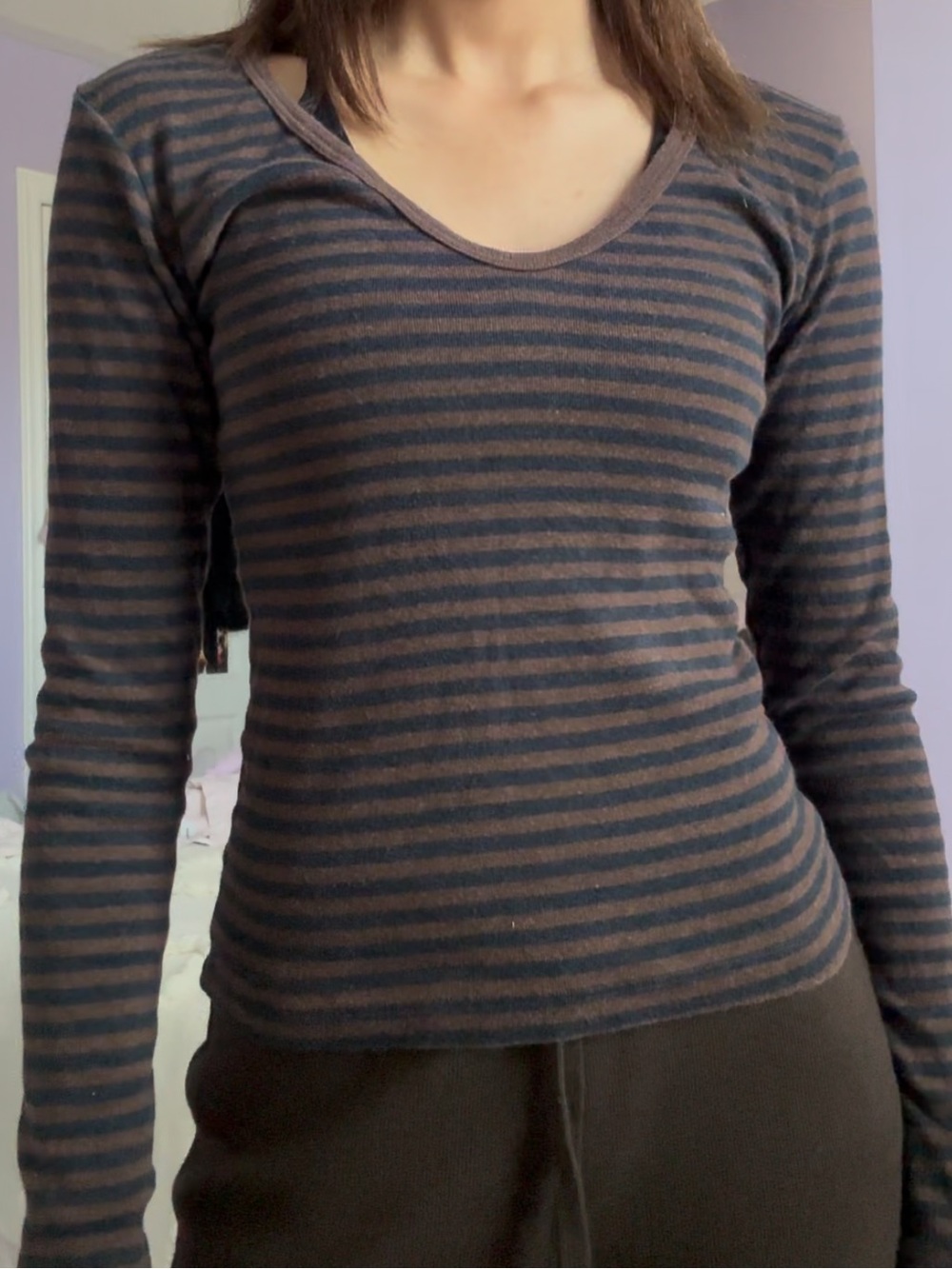 Brown Strip Brand Melville V-neck Top